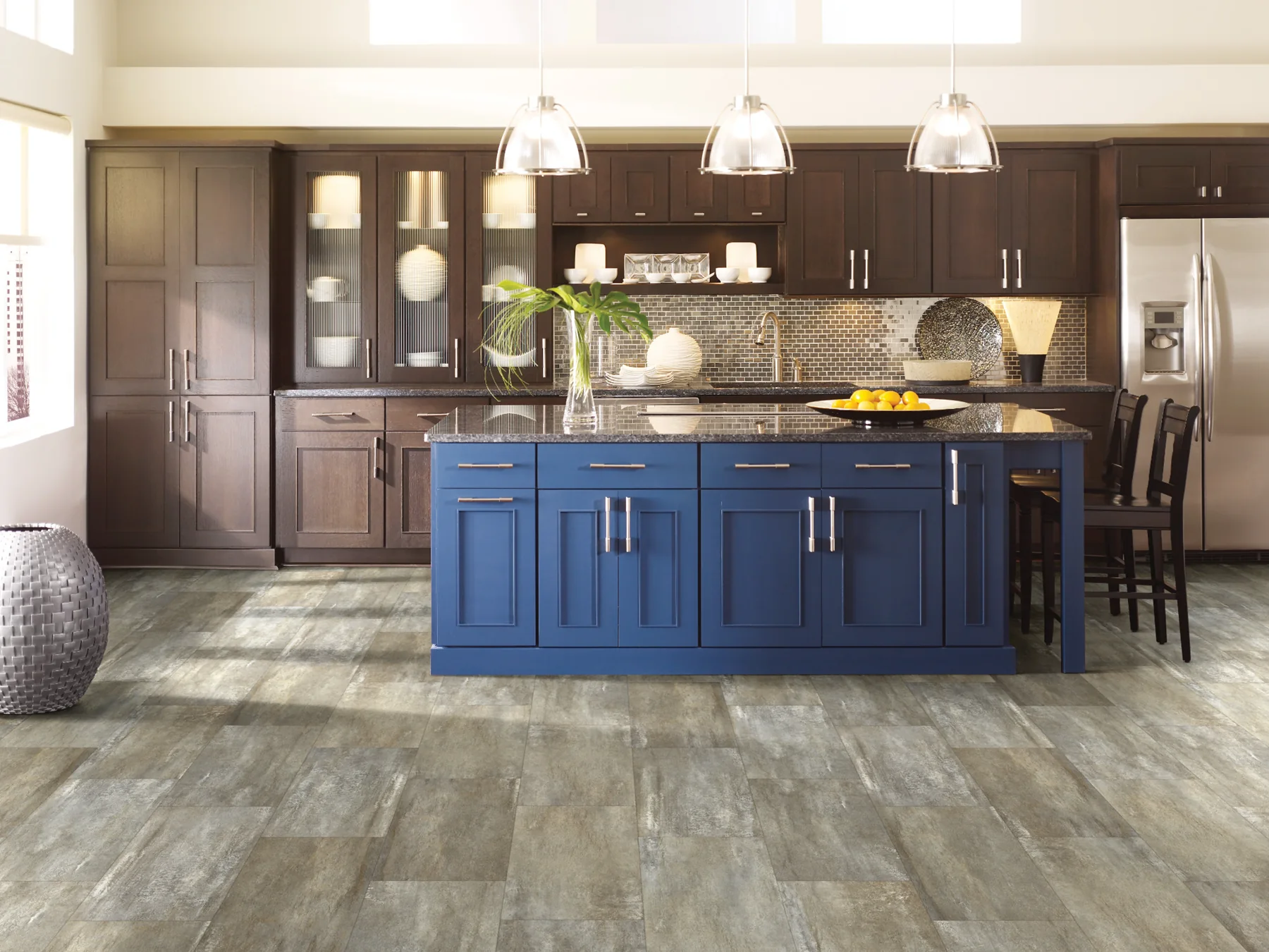 Luxury vinyl tile flooring with tile style visuals