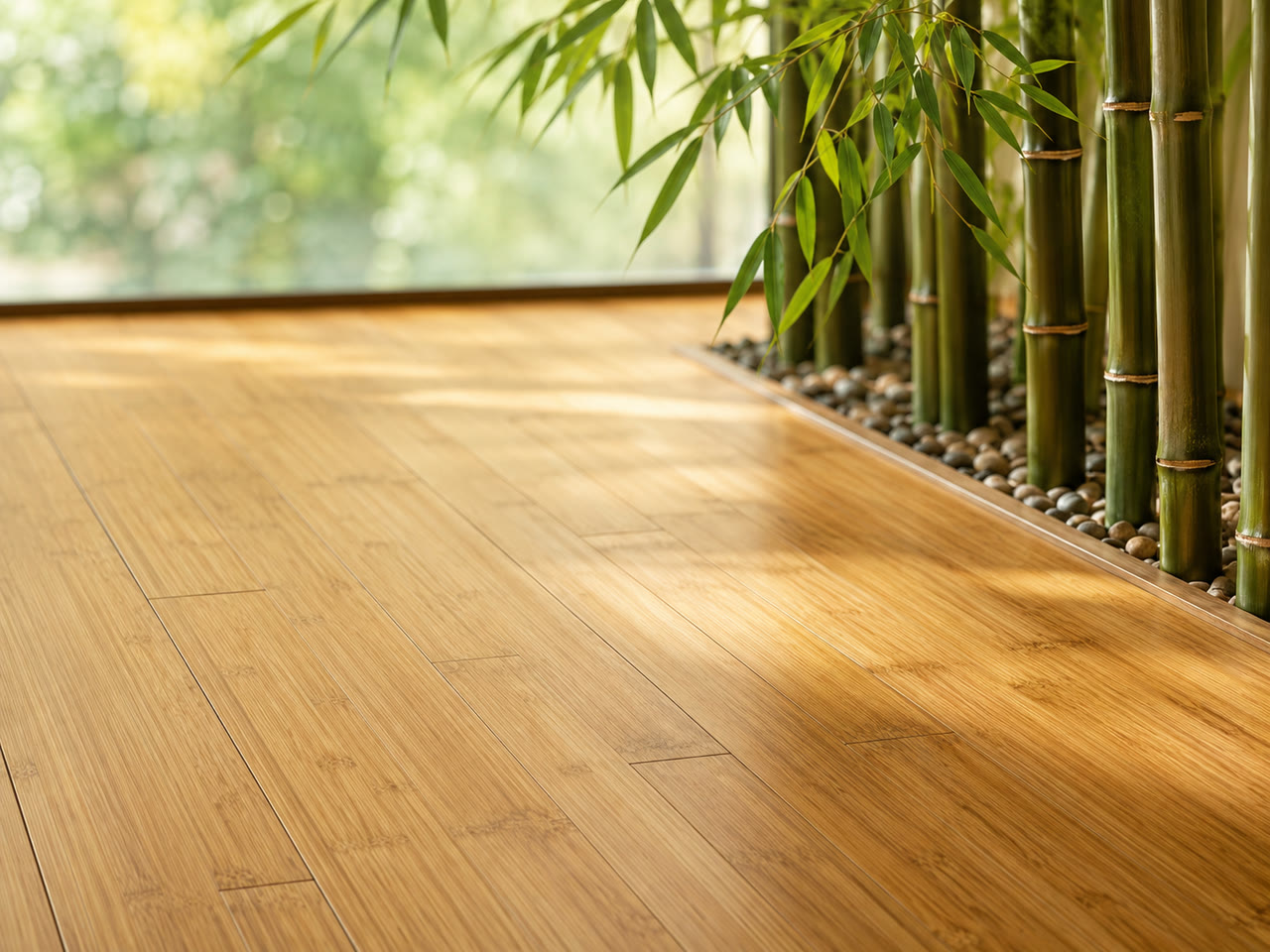 Bamboo flooring alternative shown with bamboo grass
