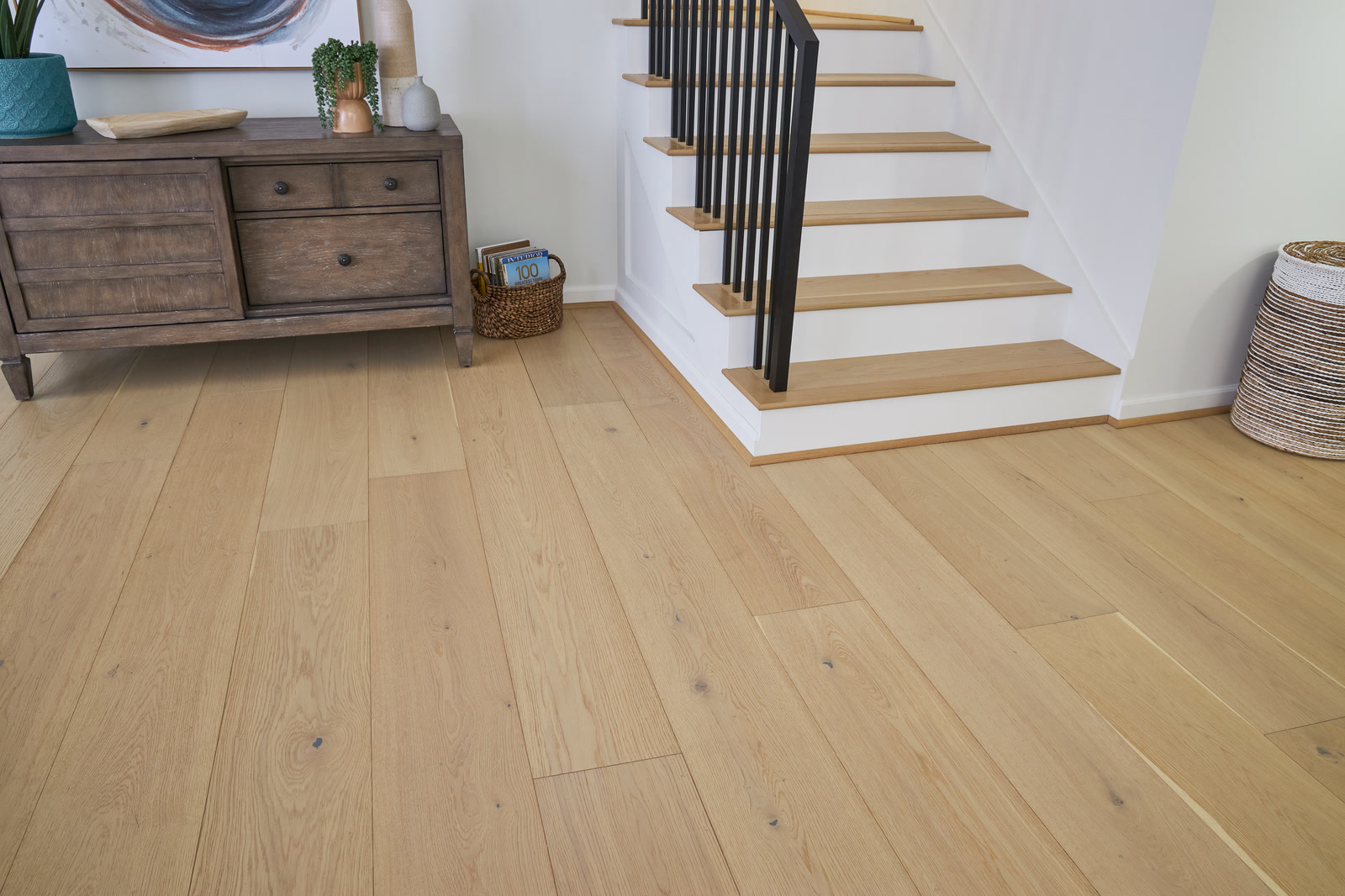 Hardwood stairs and hallway flooring