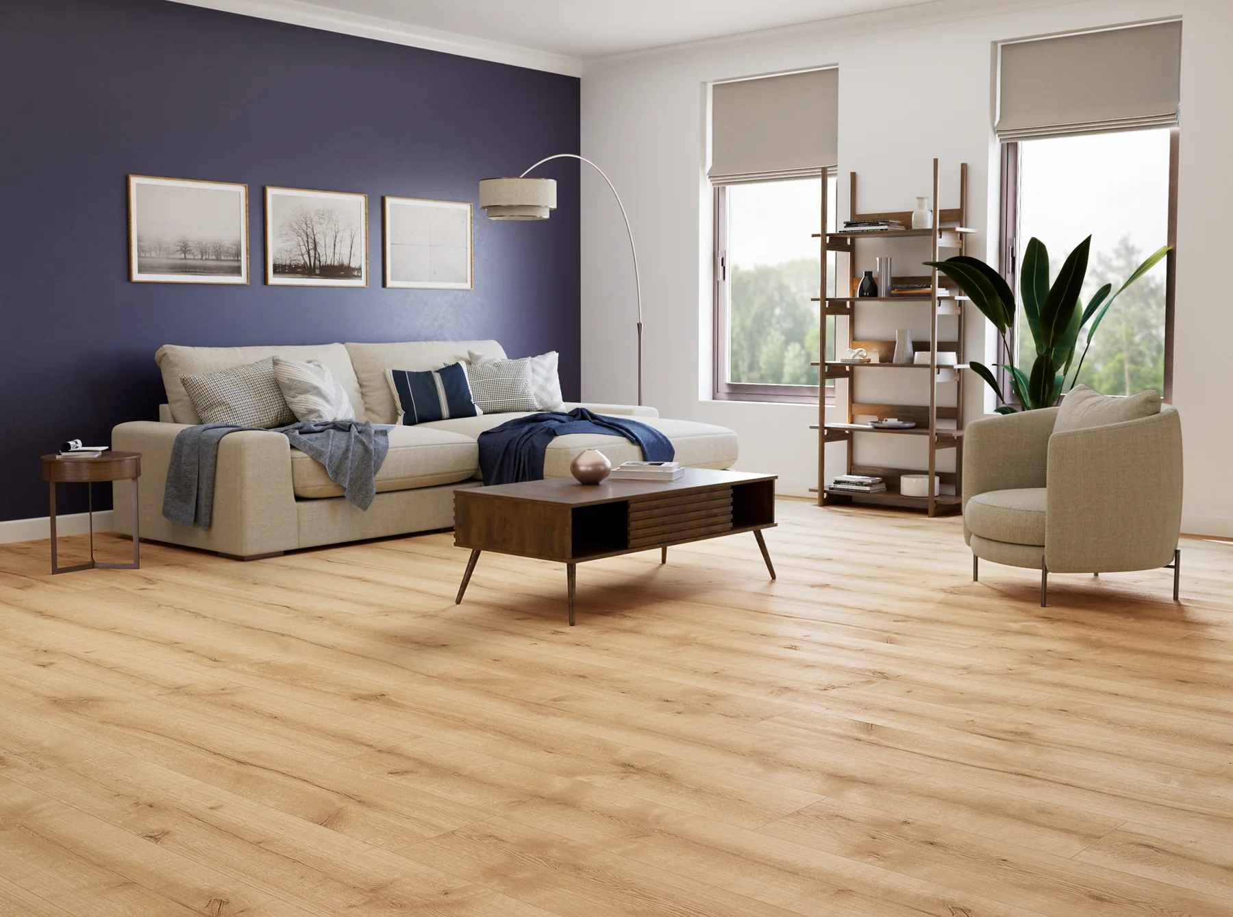 Luxury vinyl plank flooring with wood-look planks