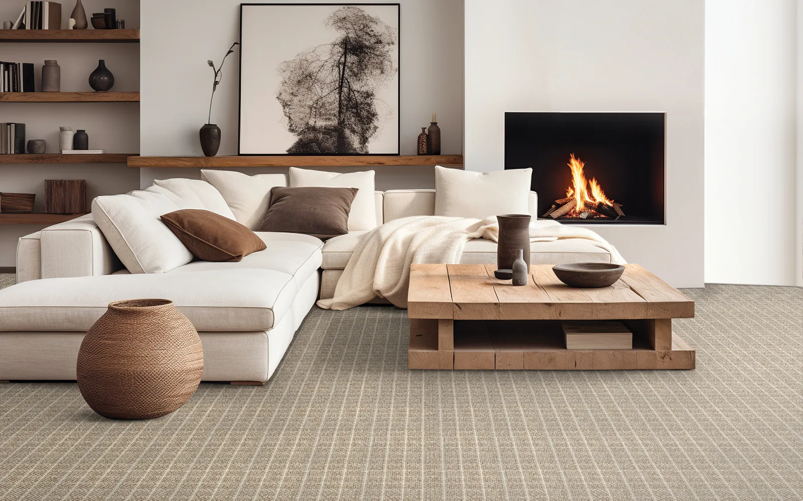 Family room with durable carpet for everyday living
