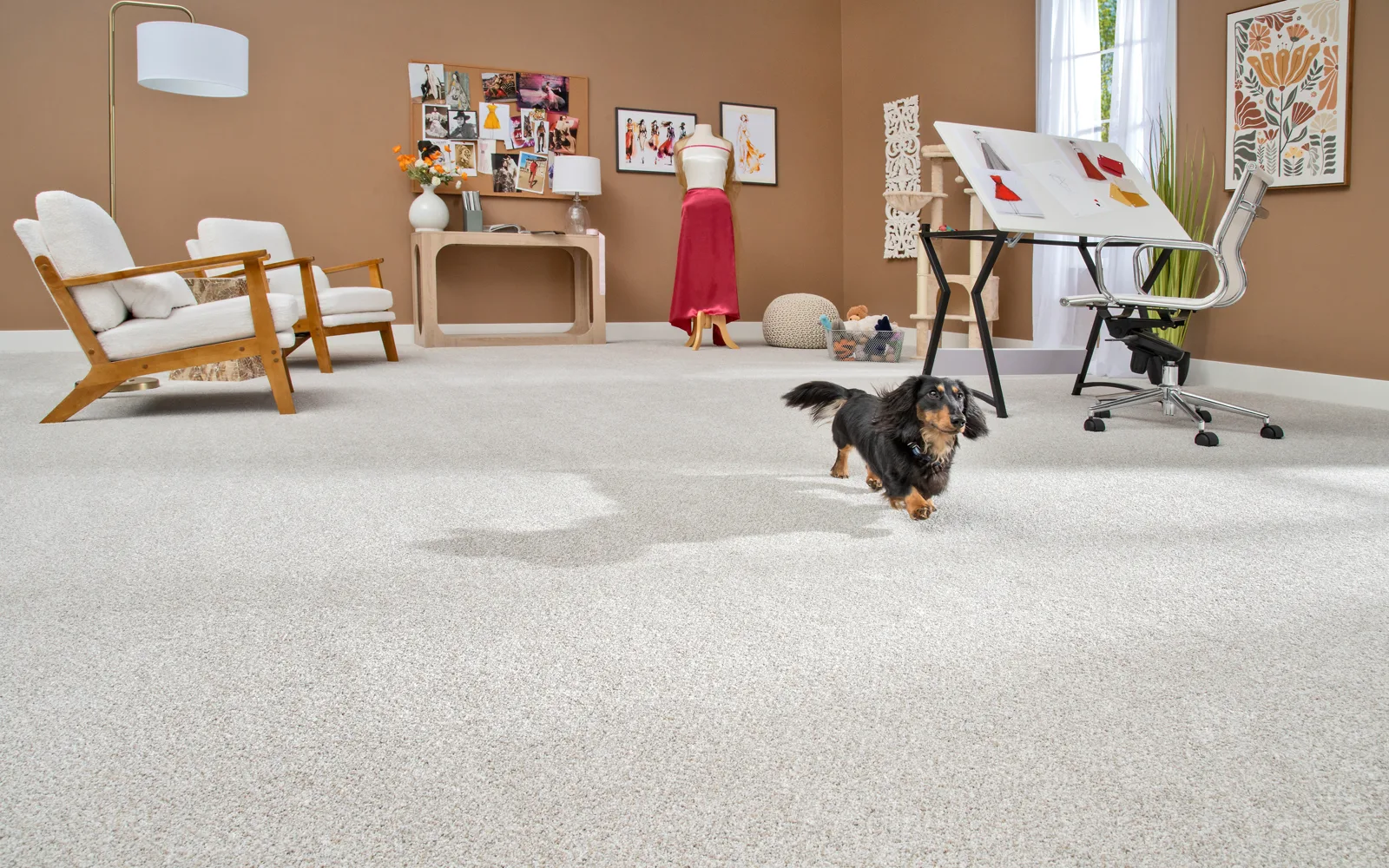 Saxony carpet style with a refined smooth surface