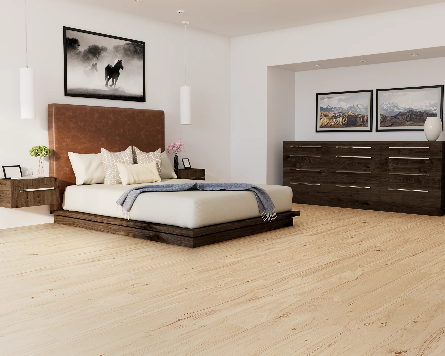 Laminate flooring installed in a bedroom