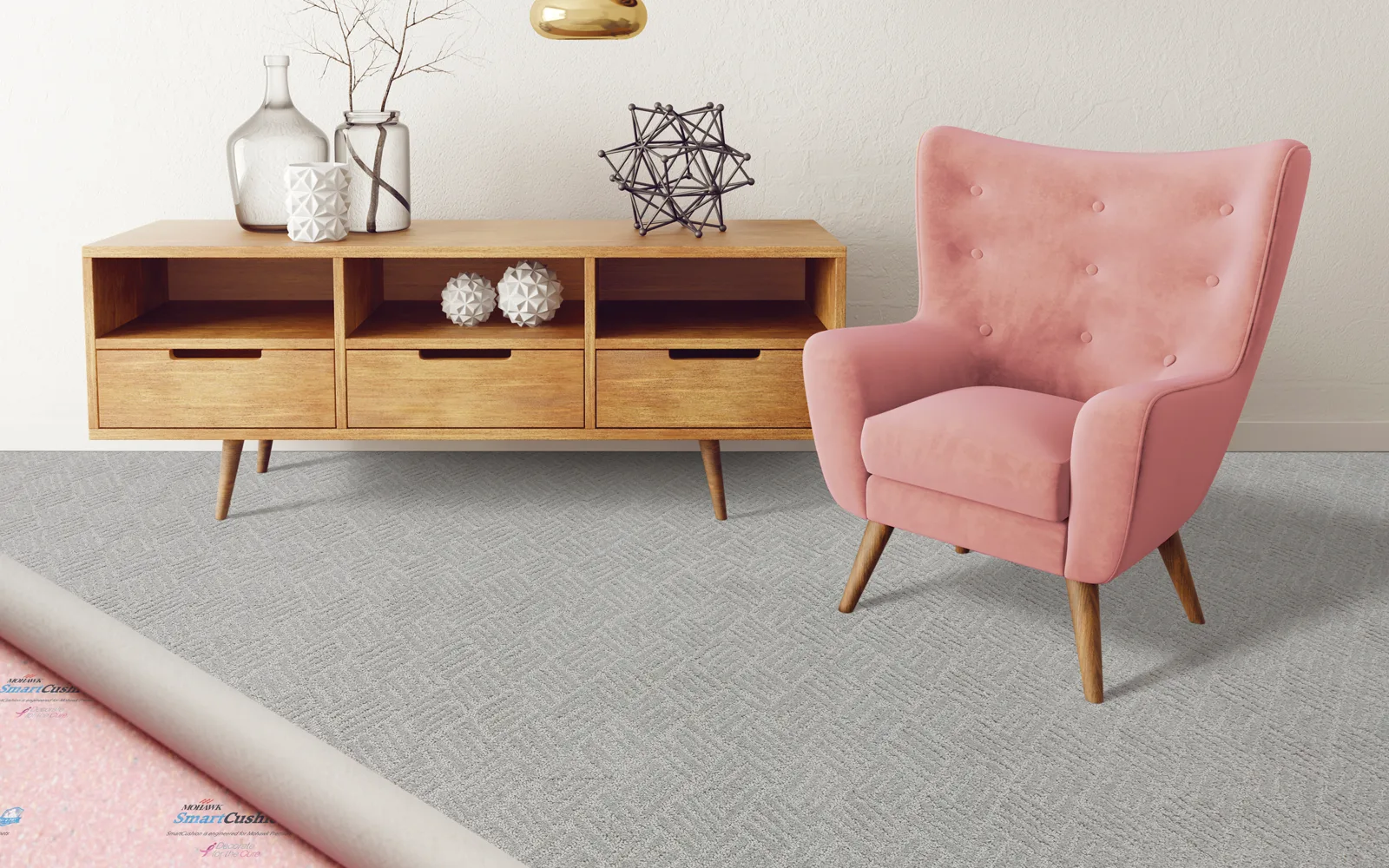 Premium carpet cushion shown underneath carpet in a finished room