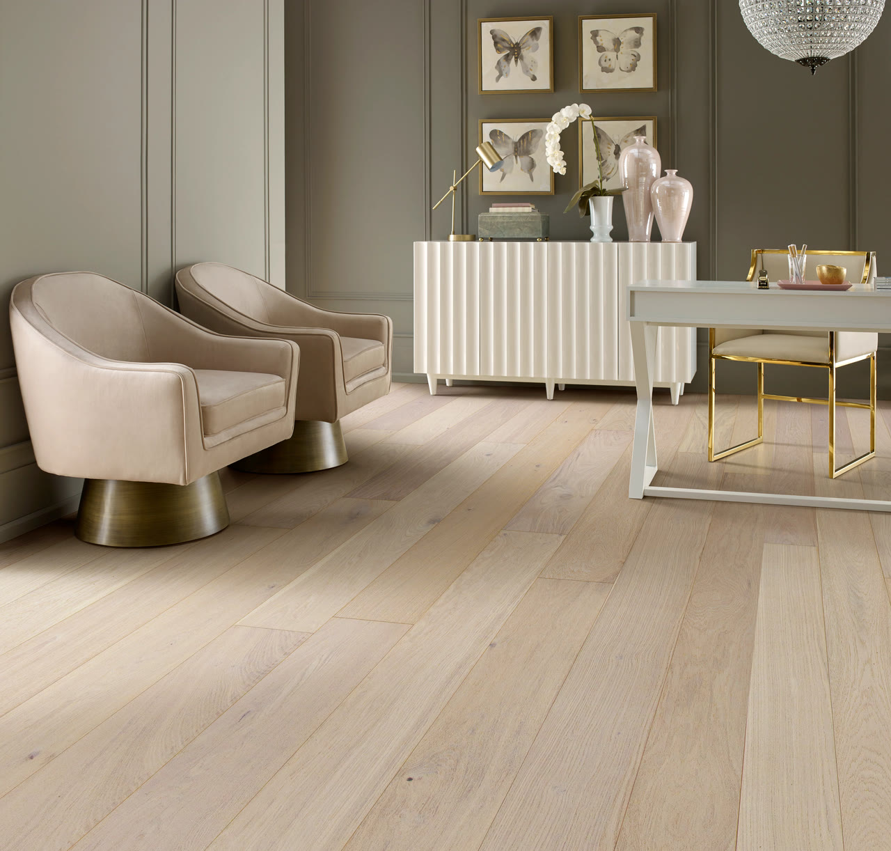 White oak hardwood flooring with clean natural grain