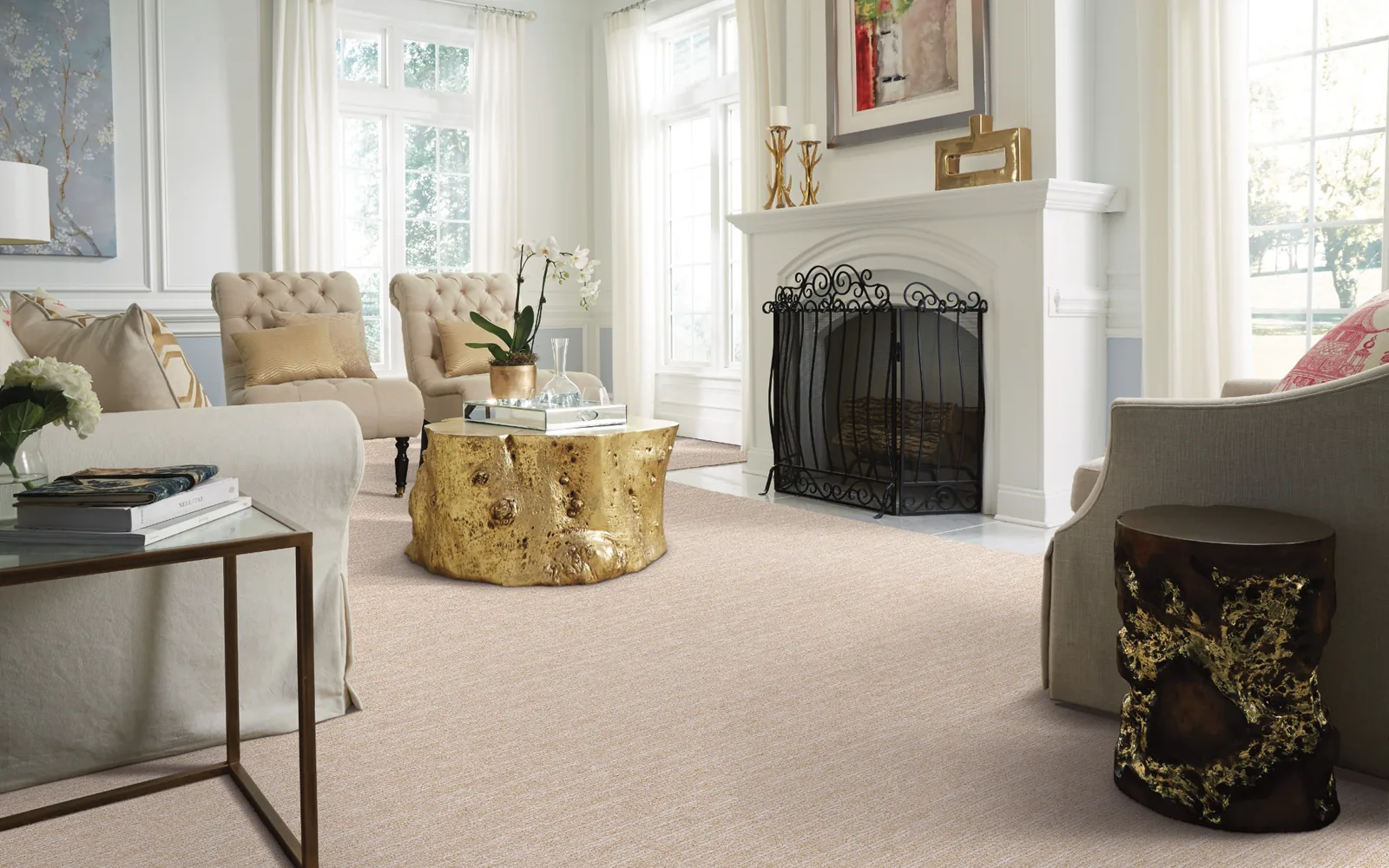 Family room with comfortable carpet and seating