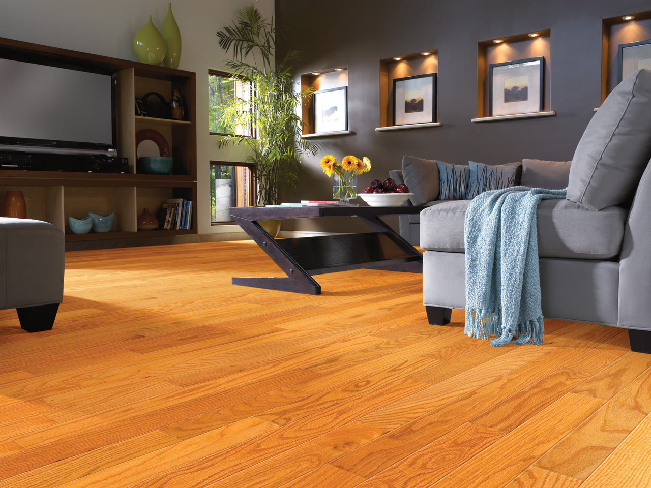 Red oak hardwood flooring with warm grain