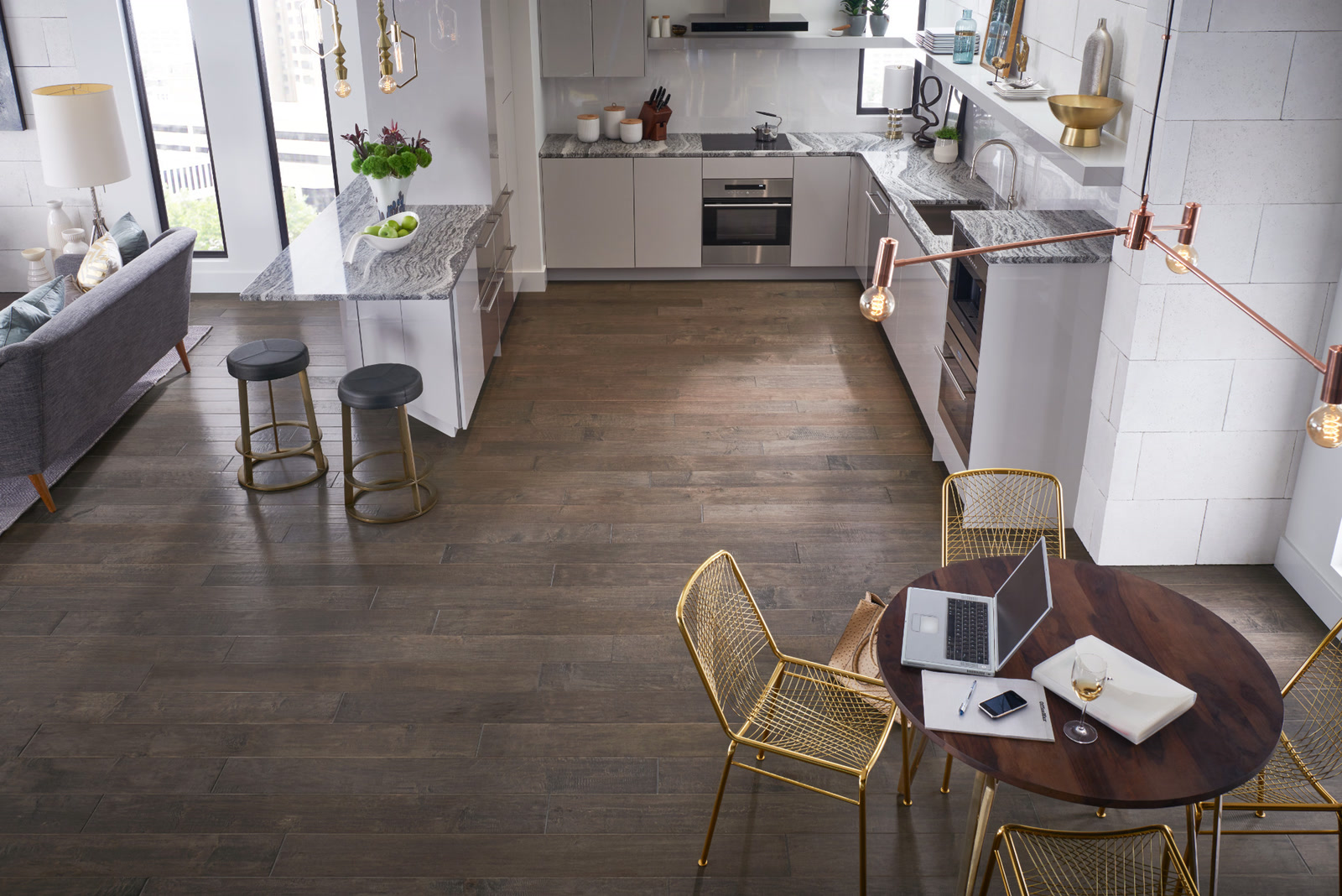 Hardwood flooring in a kitchen